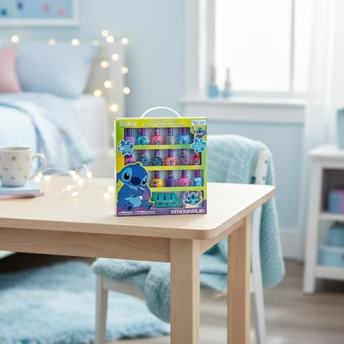 Disney Stitch 15-Piece Water-Based Kids Nail Polish Set – Peel Off, Quick Dry, Gift Kit for Girls Ages 3+ by Townley Girl Avelisse