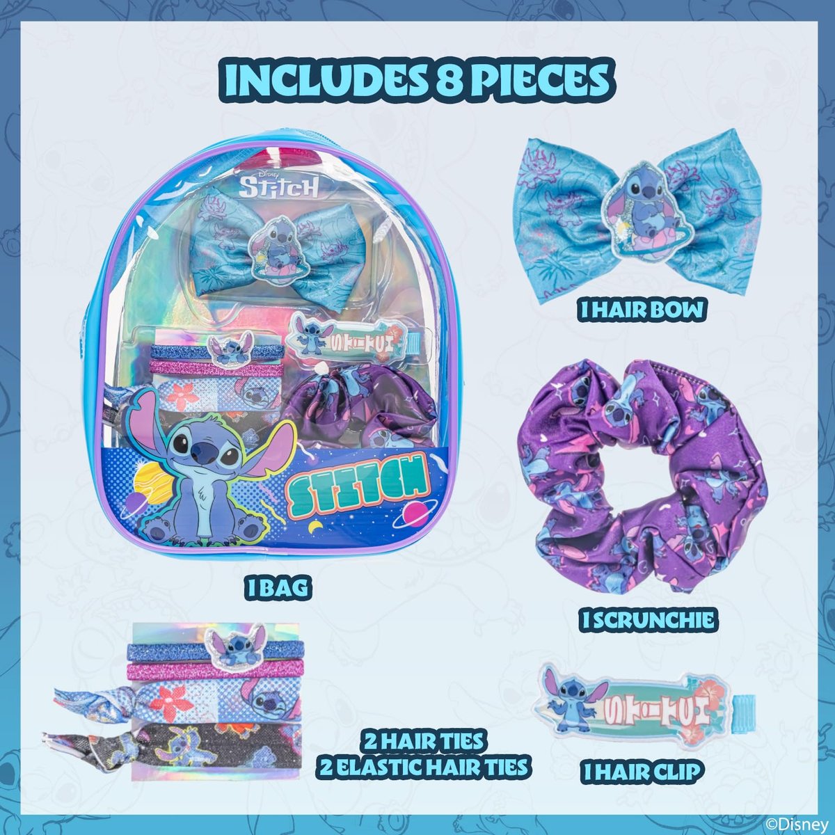 Disney Stitch Hair Accessories Mini Gift Bag Set - Scrunchies, Hair Bows, Hair Clips for Kids, Girls, Tweens - Perfect for Parties, Birthdays, Stocking Stuffers by Townley Girl - görsel 3