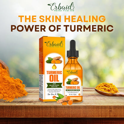 Erbaid Turmeric Oil Dark Spot Facial Serum – Natural Skin Brightening & Hyperpigmentation Treatment for Face & Body, Fights Acne, Evens Skin Tone, Reduces Scars – 1 Fl Oz