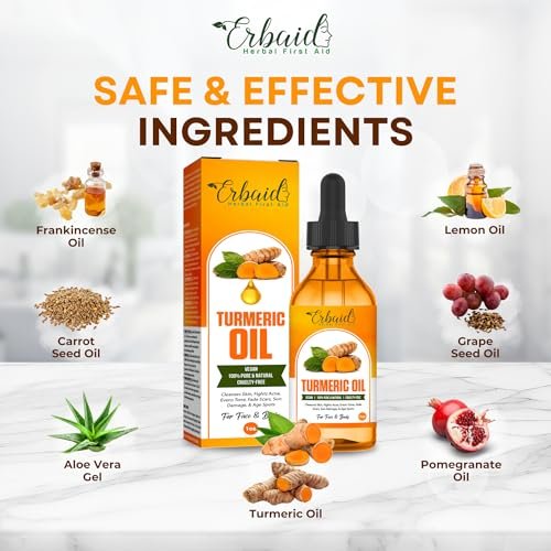 Erbaid Turmeric Oil Dark Spot Facial Serum – Natural Skin Brightening & Hyperpigmentation Treatment for Face & Body, Fights Acne, Evens Skin Tone, Reduces Scars – 1 Fl Oz - görsel 10