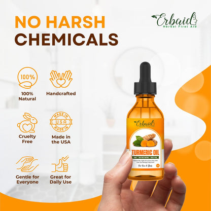 Erbaid Turmeric Oil Dark Spot Facial Serum – Natural Skin Brightening & Hyperpigmentation Treatment for Face & Body, Fights Acne, Evens Skin Tone, Reduces Scars – 1 Fl Oz
