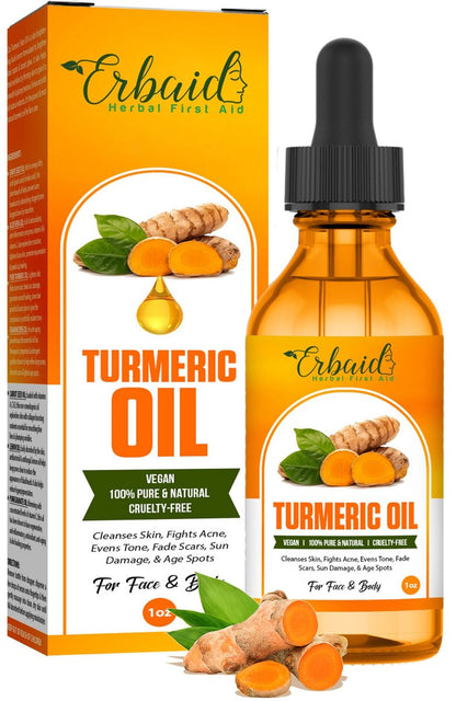 Erbaid Turmeric Oil Dark Spot Facial Serum – Natural Skin Brightening & Hyperpigmentation Treatment for Face & Body, Fights Acne, Evens Skin Tone, Reduces Scars – 1 Fl Oz