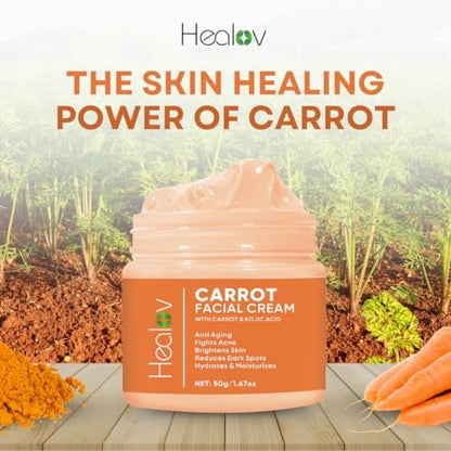 Healov Carrot Cream – Brightening Face & Body Cream for Dark Spots, Uneven Skin Tone & Dull Skin – Moisturizing Carrot Oil Lotion for Face, Underarms, Inner Thighs, Neck, Knees & Elbows