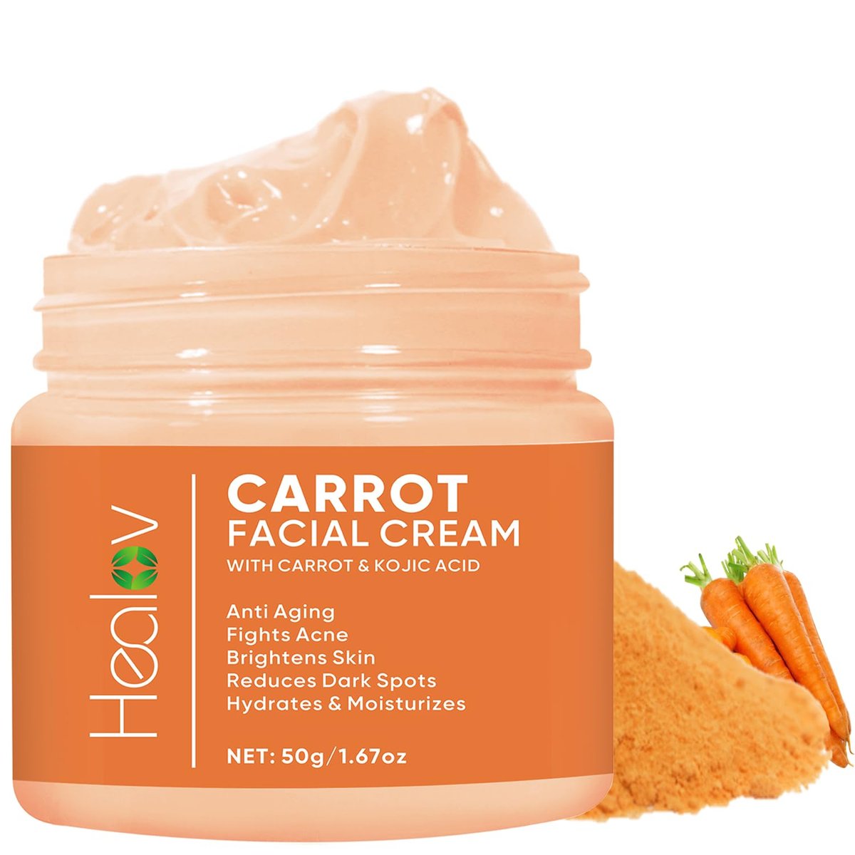 Healov Carrot Cream – Brightening Face & Body Cream for Dark Spots, Uneven Skin Tone & Dull Skin – Moisturizing Carrot Oil Lotion for Face, Underarms, Inner Thighs, Neck, Knees & Elbows - görsel 1