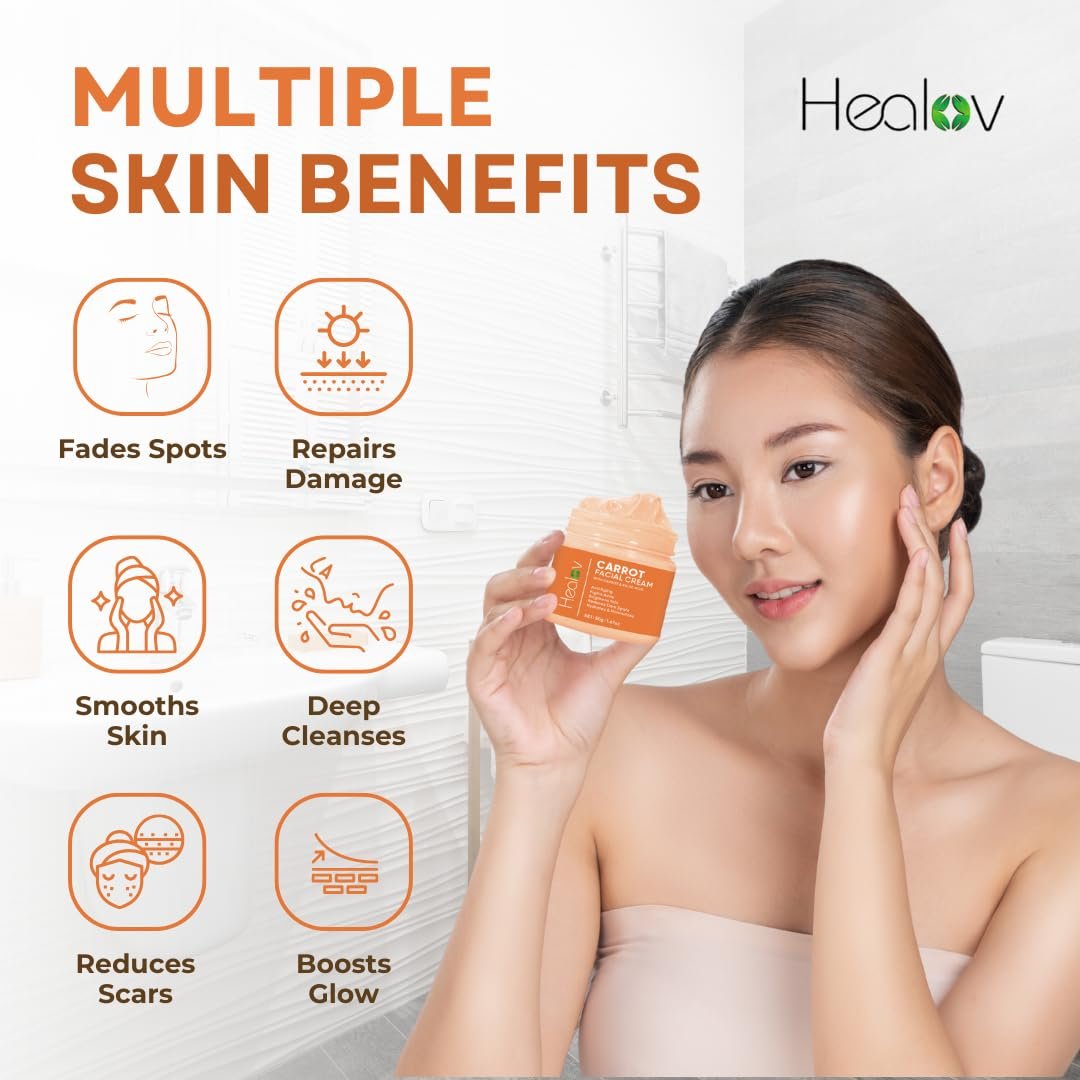 Healov Carrot Cream – Brightening Face & Body Cream for Dark Spots, Uneven Skin Tone & Dull Skin – Moisturizing Carrot Oil Lotion for Face, Underarms, Inner Thighs, Neck, Knees & Elbows - görsel 5
