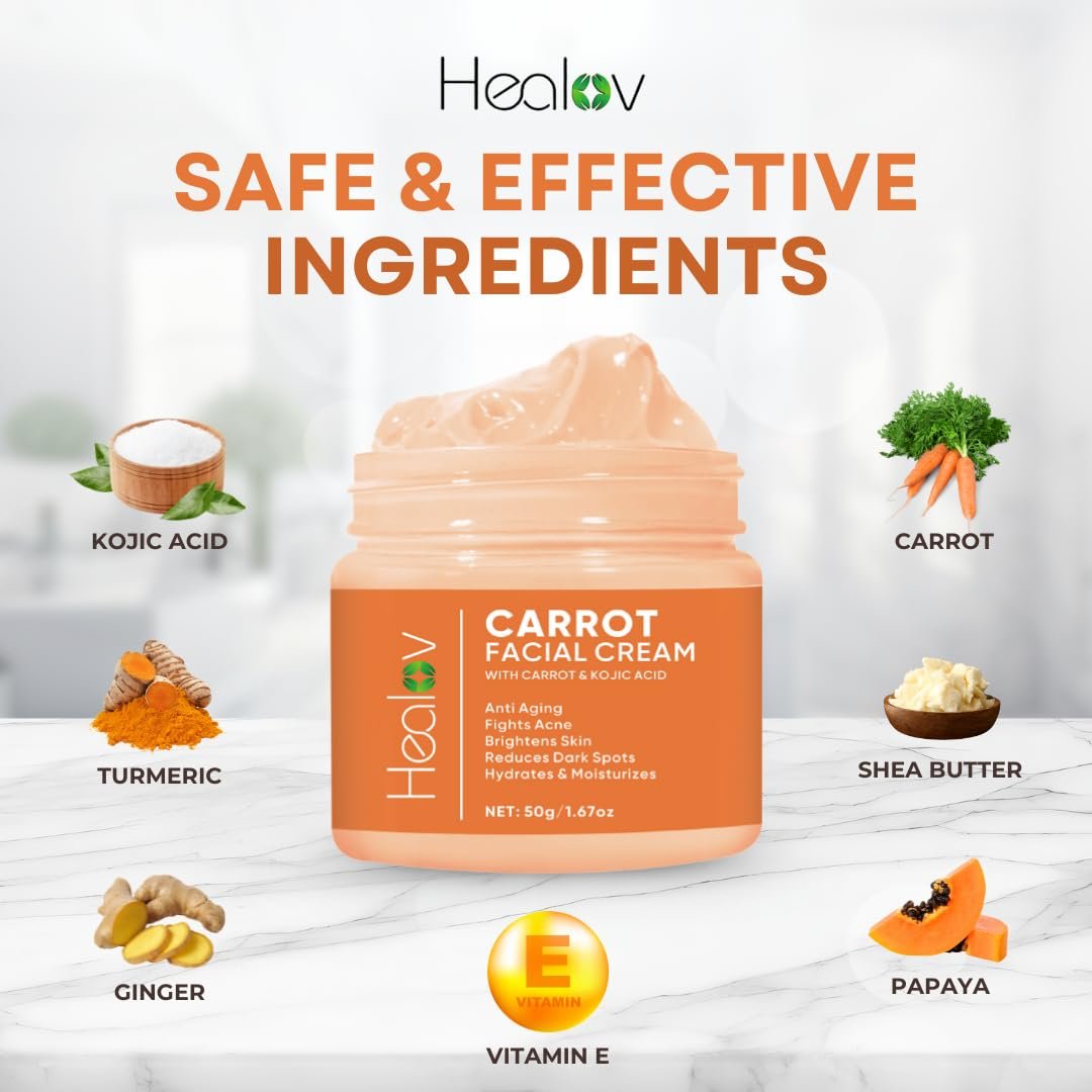 Healov Carrot Cream – Brightening Face & Body Cream for Dark Spots, Uneven Skin Tone & Dull Skin – Moisturizing Carrot Oil Lotion for Face, Underarms, Inner Thighs, Neck, Knees & Elbows - görsel 9