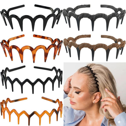 Miskate Zig Zag Headbands for Women 6 Pack - Non-Slip Plastic Hairbands with Teeth Grip for Thick Hair, Tortoiseshell & Black Hair Accessories Avelisse