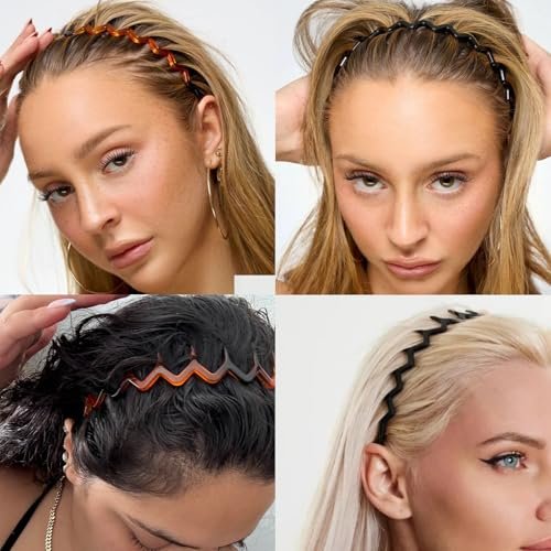 Miskate Zig Zag Headbands for Women 6 Pack - Non-Slip Plastic Hairbands with Teeth Grip for Thick Hair, Tortoiseshell & Black Hair Accessories Avelisse
