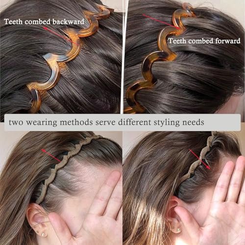 Miskate Zig Zag Headbands for Women 6 Pack - Non-Slip Plastic Hairbands with Teeth Grip for Thick Hair, Tortoiseshell & Black Hair Accessories Avelisse