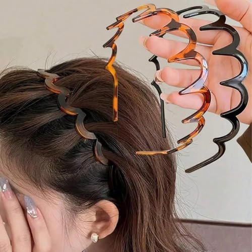 Miskate Zig Zag Headbands for Women 6 Pack - Non-Slip Plastic Hairbands with Teeth Grip for Thick Hair, Tortoiseshell & Black Hair Accessories Avelisse