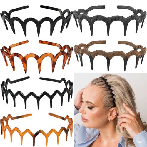 Miskate Zig Zag Headbands for Women 6 Pack - Non-Slip Plastic Hairbands with Teeth Grip for Thick Hair, Tortoiseshell & Black Hair Accessories Avelisse