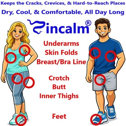 Zincalm All-Natural Body & Foot Powder – Concentrated 50% Zinc, Cornstarch-Free Moisture & Odor Absorbing, Anti-Chafing & Itch Relief for Dry/Cool Skin with Ultra-Pure Calcium & Menthol Avelisse