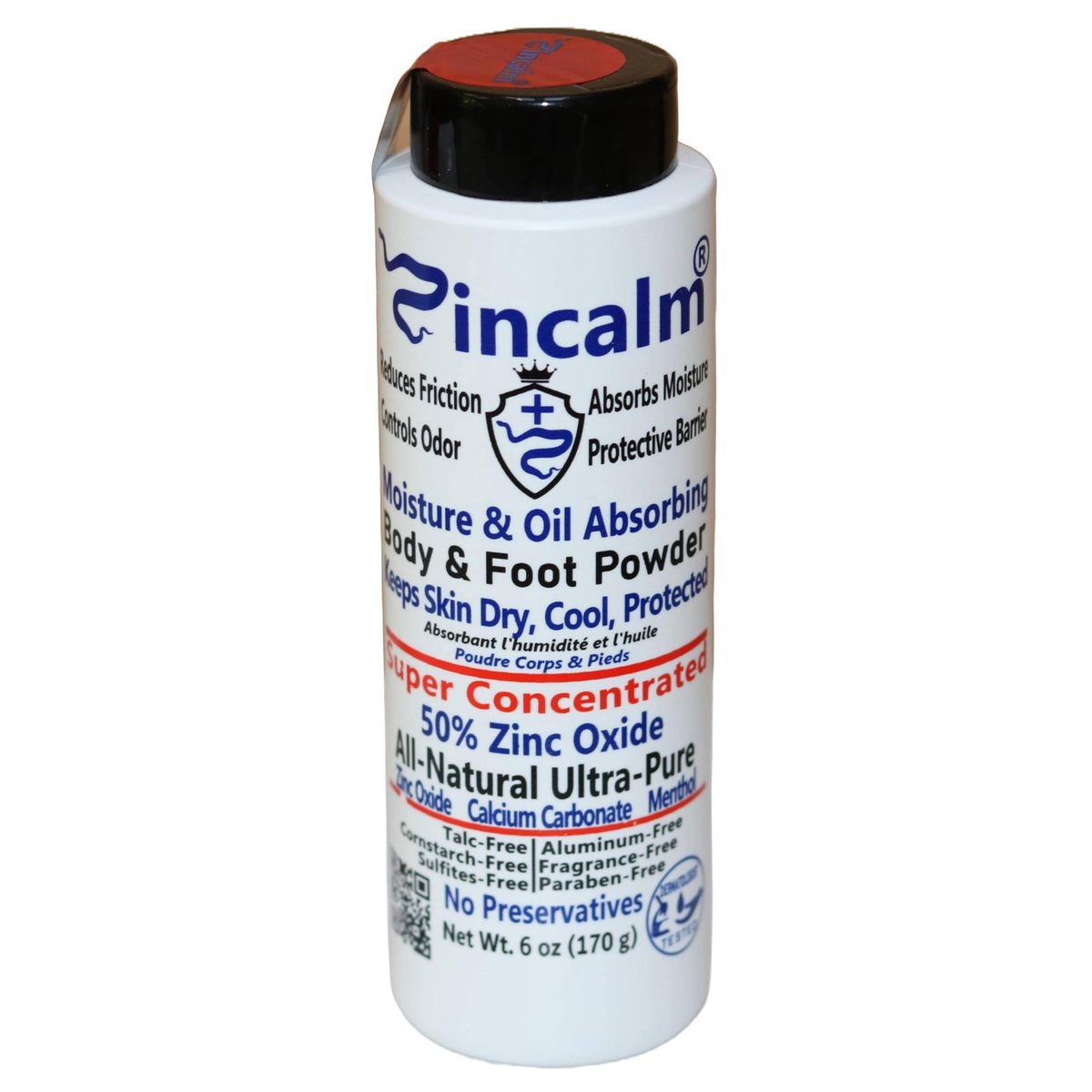 Zincalm All-Natural Body & Foot Powder – Concentrated 50% Zinc, Cornstarch-Free Moisture & Odor Absorbing, Anti-Chafing & Itch Relief for Dry/Cool Skin with Ultra-Pure Calcium & Menthol Avelisse