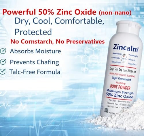 Zincalm All-Natural Body & Foot Powder – Concentrated 50% Zinc, Cornstarch-Free Moisture & Odor Absorbing, Anti-Chafing & Itch Relief for Dry/Cool Skin with Ultra-Pure Calcium & Menthol Avelisse