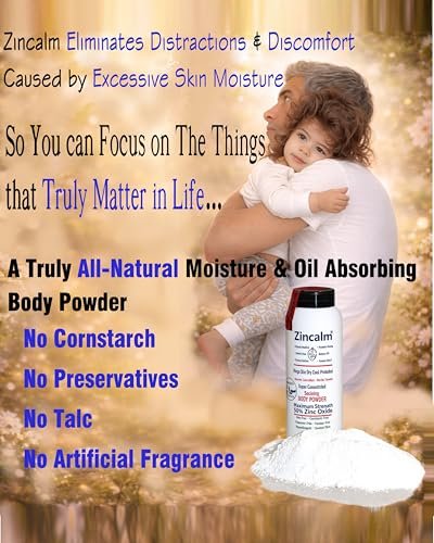 Zincalm All-Natural Body & Foot Powder – Concentrated 50% Zinc, Cornstarch-Free Moisture & Odor Absorbing, Anti-Chafing & Itch Relief for Dry/Cool Skin with Ultra-Pure Calcium & Menthol Avelisse