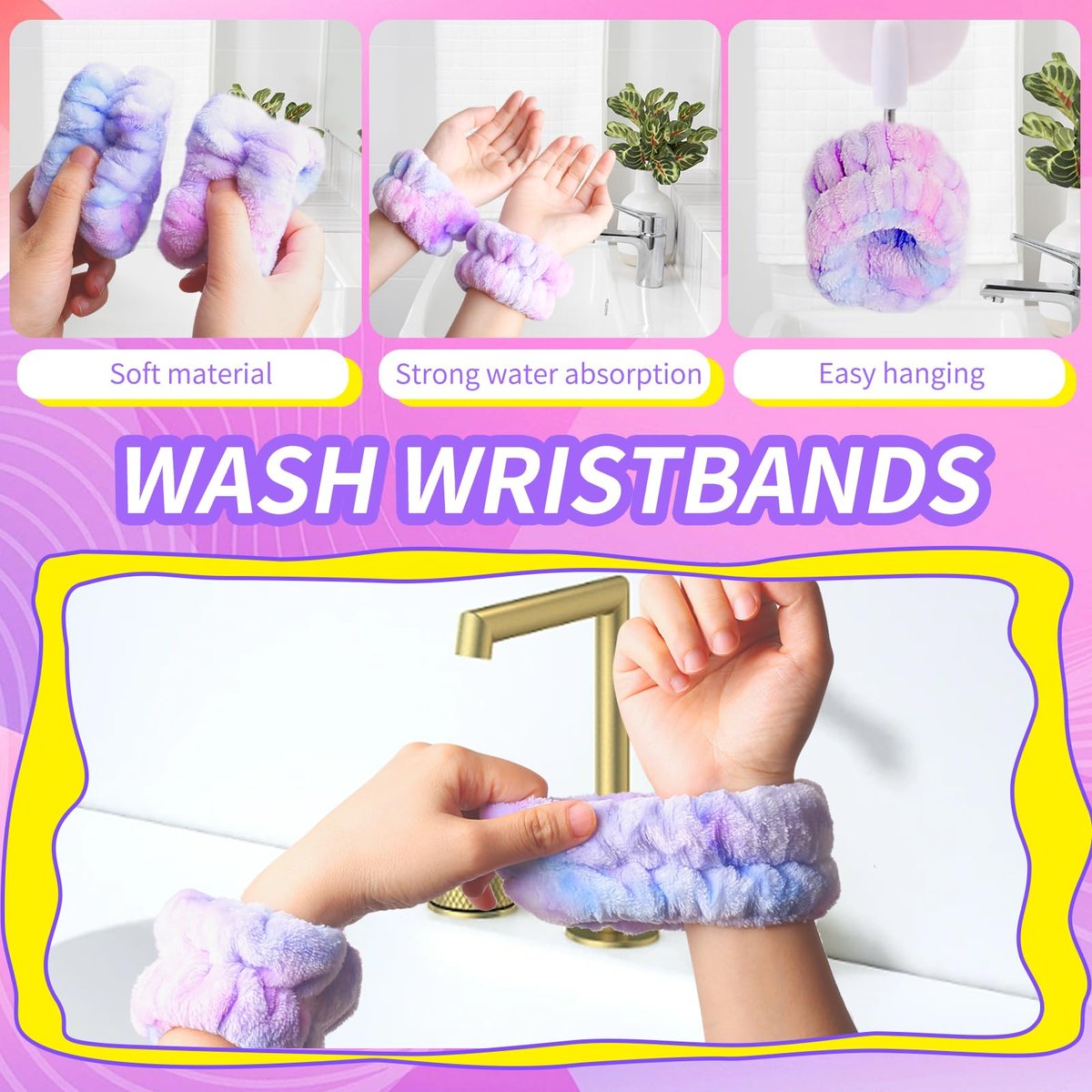 WSYUB Spa Headband and Wristband Set with Hair Scrunchies – Microfiber Face Wash Headbands for Skincare, Makeup, and Bathing (Multicolor) - görsel 5