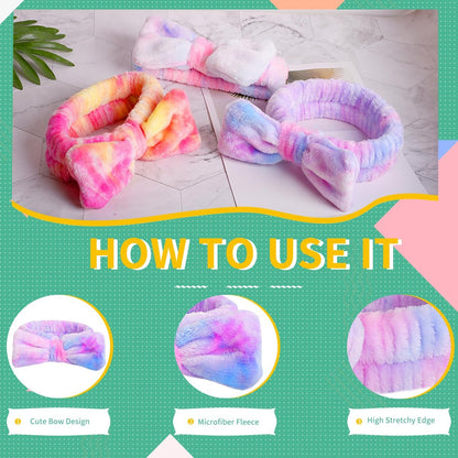 WSYUB Spa Headband and Wristband Set with Hair Scrunchies – Microfiber Face Wash Headbands for Skincare, Makeup, and Bathing (Multicolor)