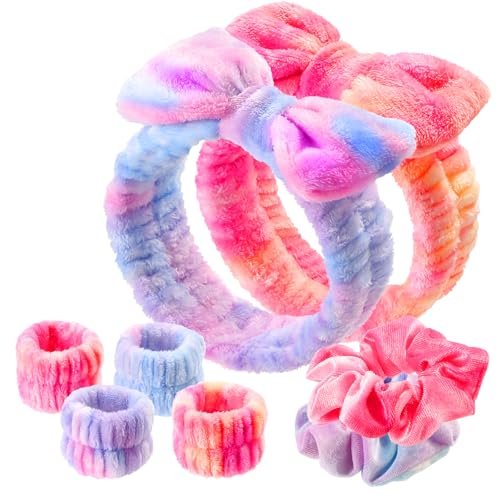 WSYUB Spa Headband and Wristband Set with Hair Scrunchies – Microfiber Face Wash Headbands for Skincare, Makeup, and Bathing (Multicolor) - görsel 2