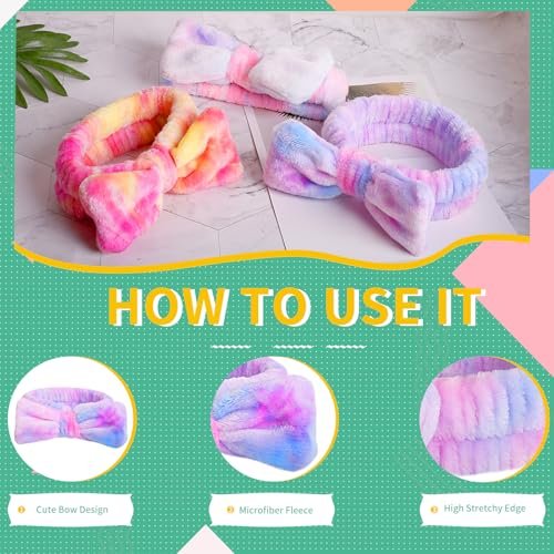 WSYUB Spa Headband and Wristband Set with Hair Scrunchies – Microfiber Face Wash Headbands for Skincare, Makeup, and Bathing (Multicolor) - görsel 12