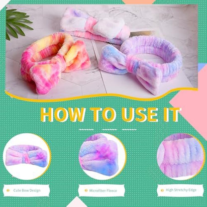 WSYUB Spa Headband and Wristband Set with Hair Scrunchies – Microfiber Face Wash Headbands for Skincare, Makeup, and Bathing (Multicolor)