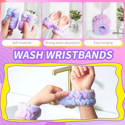 WSYUB Spa Headband and Wristband Set with Hair Scrunchies – Microfiber Face Wash Headbands for Skincare, Makeup, and Bathing (Multicolor)
