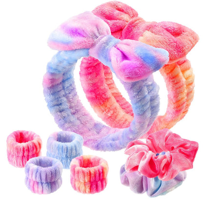 WSYUB Spa Headband and Wristband Set with Hair Scrunchies – Microfiber Face Wash Headbands for Skincare, Makeup, and Bathing (Multicolor)
