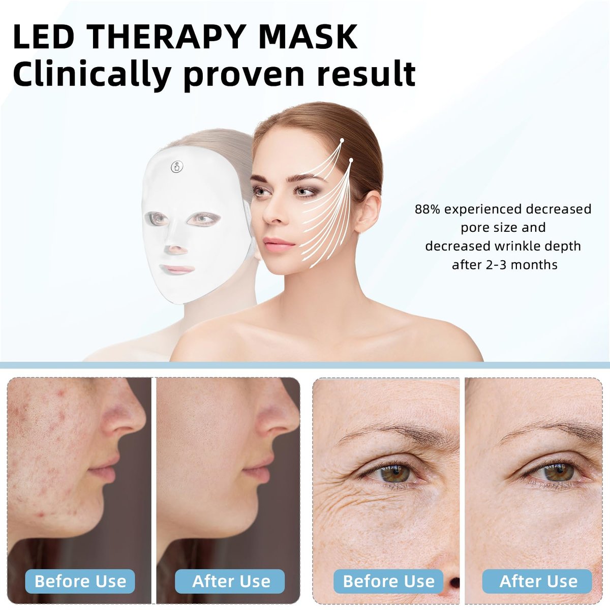 KNNKNN 7-in-1 Color LED Light Therapy Mask for Face - Red & Blue Light Therapy, Cordless USB Rechargeable Skincare Mask Avelisse