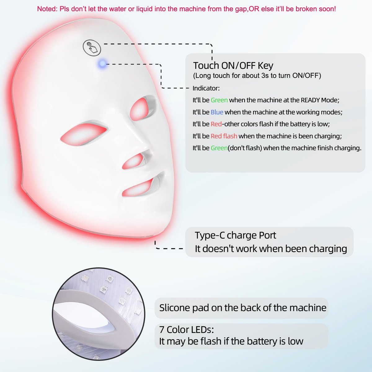 KNNKNN 7-in-1 Color LED Light Therapy Mask for Face - Red & Blue Light Therapy, Cordless USB Rechargeable Skincare Mask Avelisse