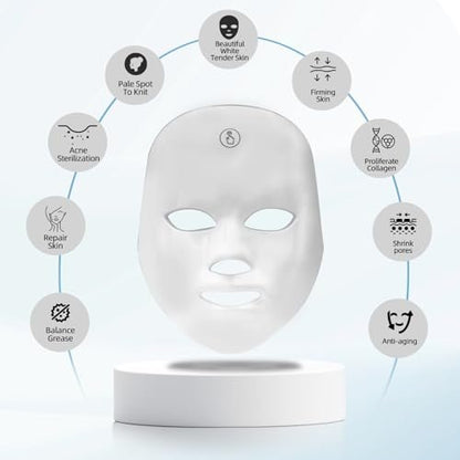 KNNKNN 7-in-1 Color LED Light Therapy Mask for Face - Red & Blue Light Therapy, Cordless USB Rechargeable Skincare Mask Avelisse