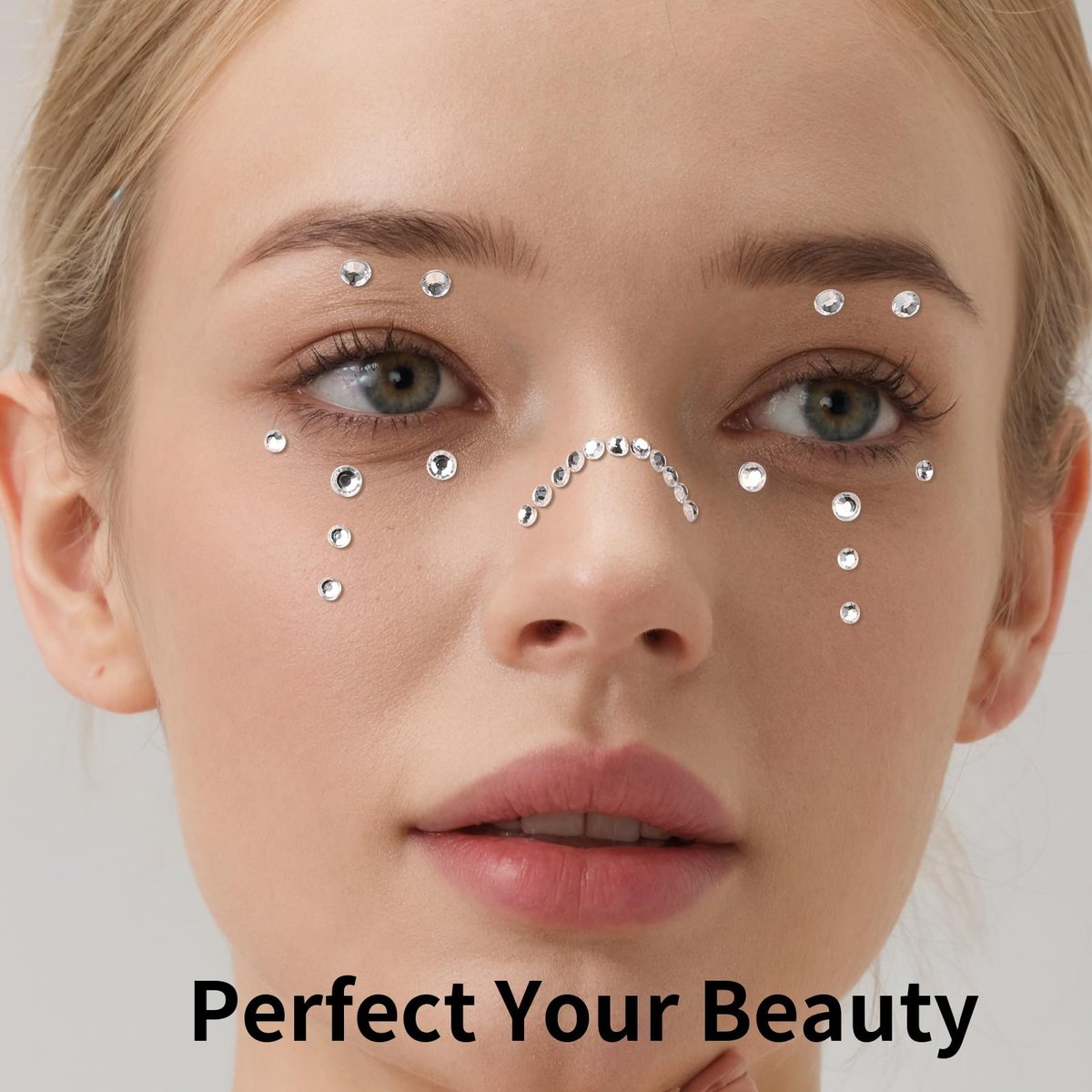 Teenitor Self Adhesive Face Gems and Hair Gems - 6 Sheets Pearl Stickers for Rave, Prom, and Crafting - görsel 15