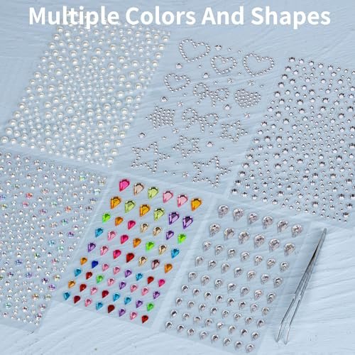 Teenitor Self Adhesive Face Gems and Hair Gems - 6 Sheets Pearl Stickers for Rave, Prom, and Crafting - görsel 14
