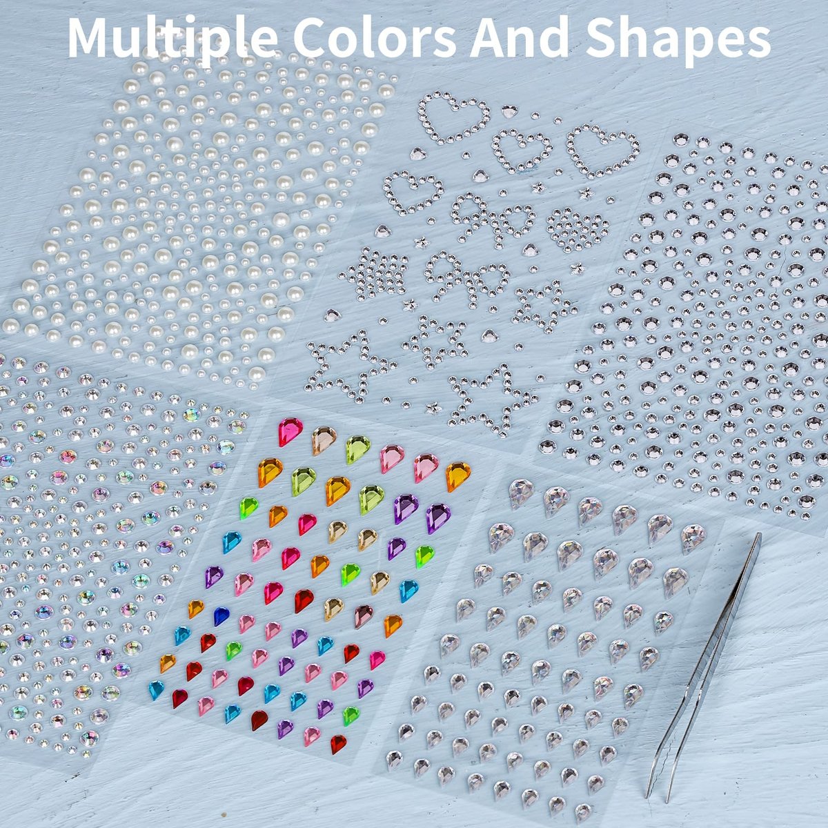 Teenitor Self Adhesive Face Gems and Hair Gems - 6 Sheets Pearl Stickers for Rave, Prom, and Crafting - görsel 13
