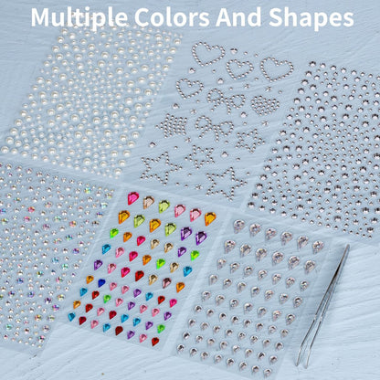 Teenitor Self Adhesive Face Gems and Hair Gems - 6 Sheets Pearl Stickers for Rave, Prom, and Crafting