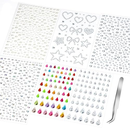 Teenitor Self Adhesive Face Gems and Hair Gems - 6 Sheets Pearl Stickers for Rave, Prom, and Crafting - görsel 2