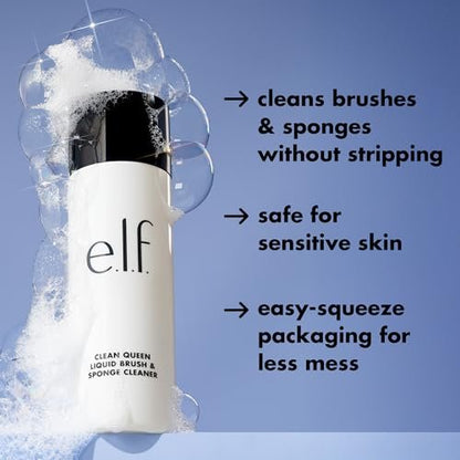 e.l.f. Clean Queen Liquid Brush & Sponge Cleaner - Gentle Foaming Makeup Brush Cleaner, Vegan & Cruelty-Free, 4.1 oz