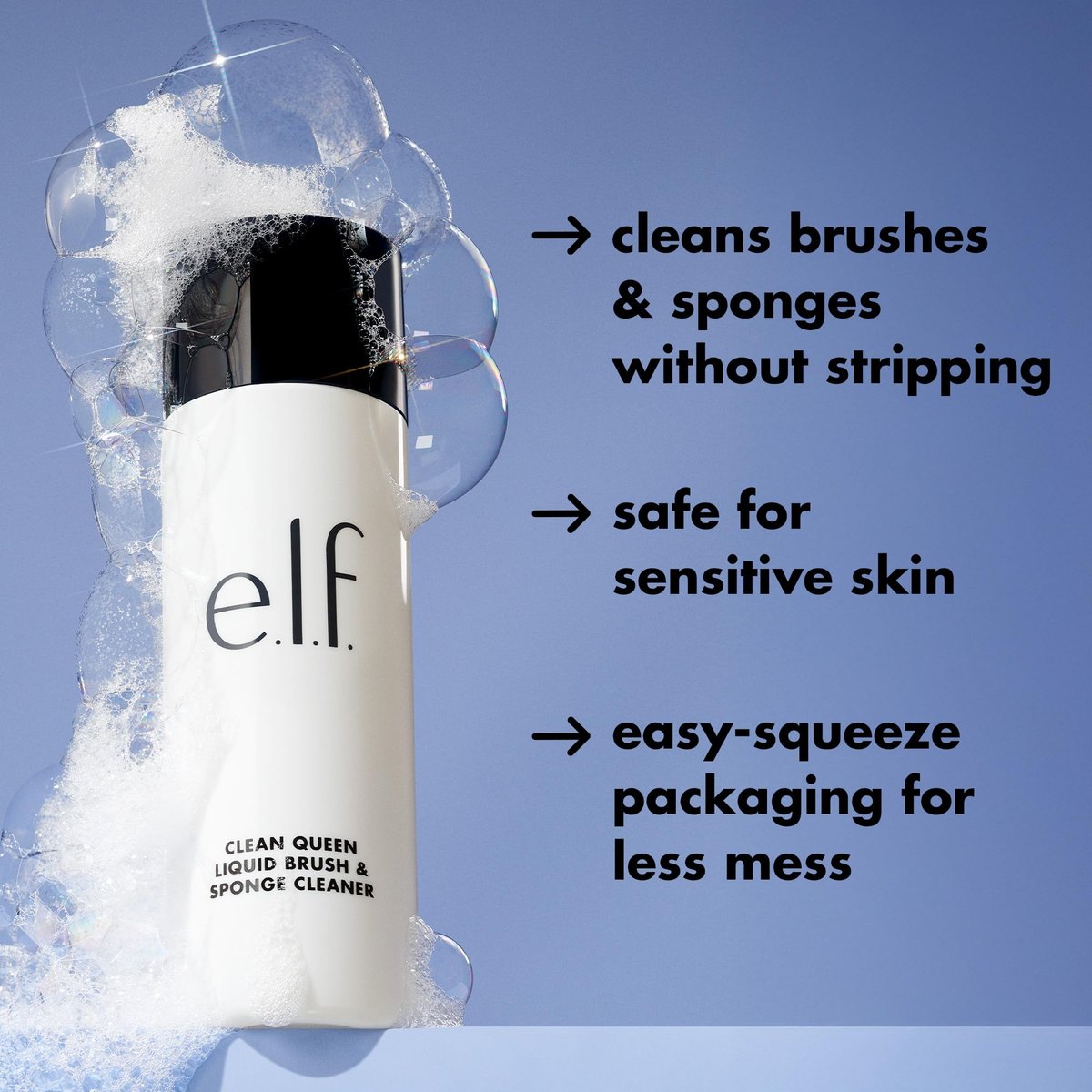 e.l.f. Clean Queen Liquid Brush & Sponge Cleaner - Gentle Foaming Makeup Brush Cleaner, Vegan & Cruelty-Free, 4.1 oz - görsel 6