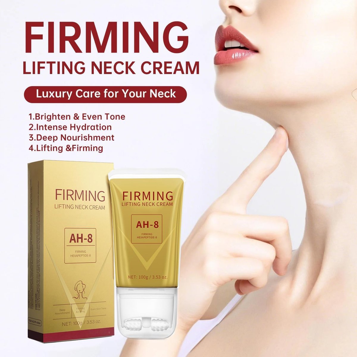 Mtmult AH-8 Firming Neck Cream with Roller Applicator – Anti-Aging Neck Tightening Cream for Sagging Skin & Fine Lines – Hydrating Moisturizer for Women & Men (2-Pack) Avelisse