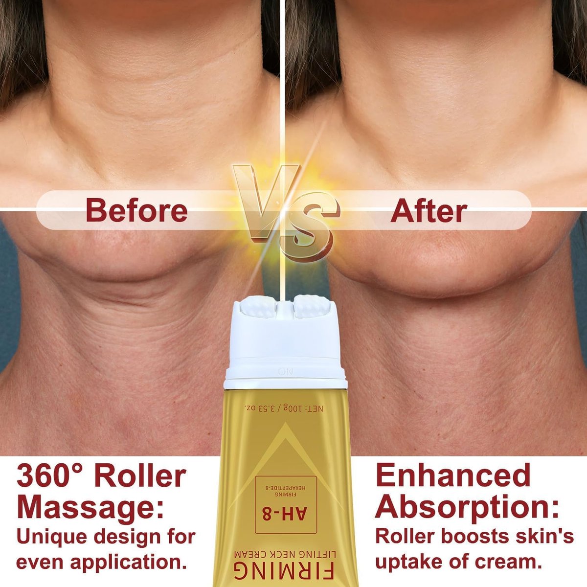 Mtmult AH-8 Firming Neck Cream with Roller Applicator – Anti-Aging Neck Tightening Cream for Sagging Skin & Fine Lines – Hydrating Moisturizer for Women & Men (2-Pack) Avelisse