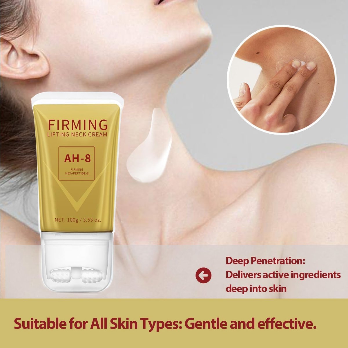 Mtmult AH-8 Firming Neck Cream with Roller Applicator – Anti-Aging Neck Tightening Cream for Sagging Skin & Fine Lines – Hydrating Moisturizer for Women & Men (2-Pack) Avelisse