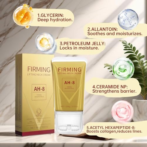 Mtmult AH-8 Firming Neck Cream with Roller Applicator – Anti-Aging Neck Tightening Cream for Sagging Skin & Fine Lines – Hydrating Moisturizer for Women & Men (2-Pack) Avelisse