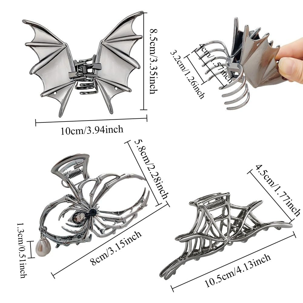 Halloween 3-Piece Spider Net Bat Hair Claw Clips - Gothic Black Metal with Pearl - Large & Medium Size for Thick Hair - Women & Girls Holiday Gifts (Black Gun) - görsel 6