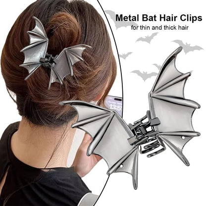 Halloween 3-Piece Spider Net Bat Hair Claw Clips - Gothic Black Metal with Pearl - Large & Medium Size for Thick Hair - Women & Girls Holiday Gifts (Black Gun)