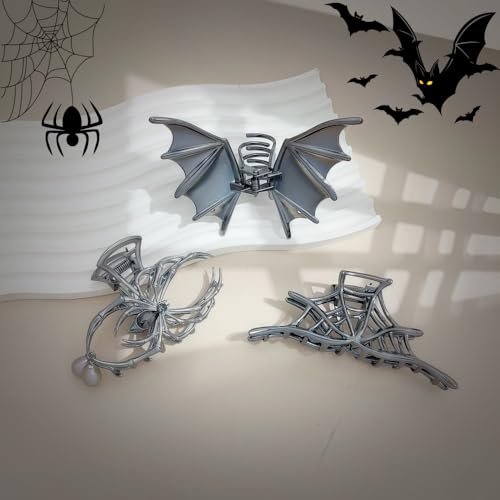 Halloween 3-Piece Spider Net Bat Hair Claw Clips - Gothic Black Metal with Pearl - Large & Medium Size for Thick Hair - Women & Girls Holiday Gifts (Black Gun) - görsel 15