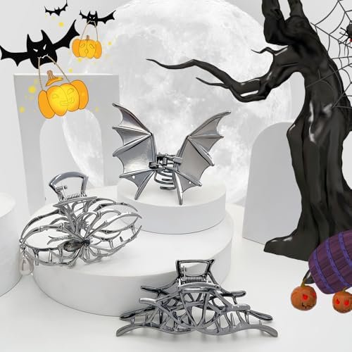 Halloween 3-Piece Spider Net Bat Hair Claw Clips - Gothic Black Metal with Pearl - Large & Medium Size for Thick Hair - Women & Girls Holiday Gifts (Black Gun) - görsel 13
