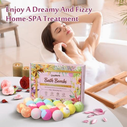 Lisotera Bath Bombs for Women – 20 Pack Gift Set with Shea Butter & Essential Oils, Moisturizing Spa Fizzies for Relaxation, Mother's Day Birthday Gift for Mom Wife Girlfriend Avelisse