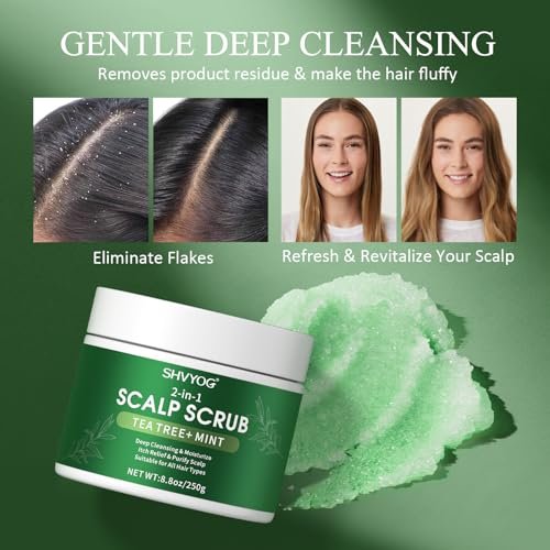 SHVYOG Scalp Scrub with Tea Tree & Coconut Oil - Anti-Dandruff Detox Clarifying Exfoliator Shampoo with Sea Salt & Scalp Scrubber for Itchy Scalp, 8.82 oz Avelisse