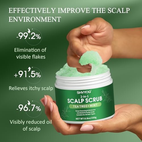 SHVYOG Scalp Scrub with Tea Tree & Coconut Oil - Anti-Dandruff Detox Clarifying Exfoliator Shampoo with Sea Salt & Scalp Scrubber for Itchy Scalp, 8.82 oz Avelisse