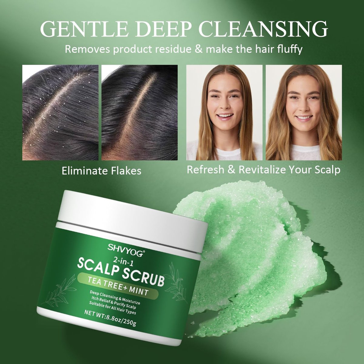 SHVYOG Scalp Scrub with Tea Tree & Coconut Oil - Anti-Dandruff Detox Clarifying Exfoliator Shampoo with Sea Salt & Scalp Scrubber for Itchy Scalp, 8.82 oz Avelisse