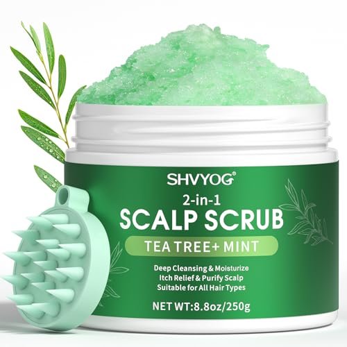 SHVYOG Scalp Scrub with Tea Tree & Coconut Oil - Anti-Dandruff Detox Clarifying Exfoliator Shampoo with Sea Salt & Scalp Scrubber for Itchy Scalp, 8.82 oz Avelisse