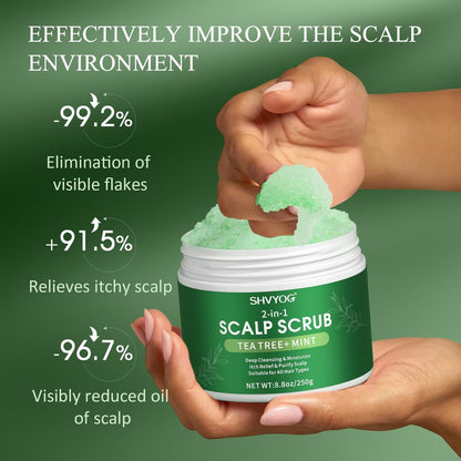 SHVYOG Scalp Scrub with Tea Tree & Coconut Oil - Anti-Dandruff Detox Clarifying Exfoliator Shampoo with Sea Salt & Scalp Scrubber for Itchy Scalp, 8.82 oz Avelisse
